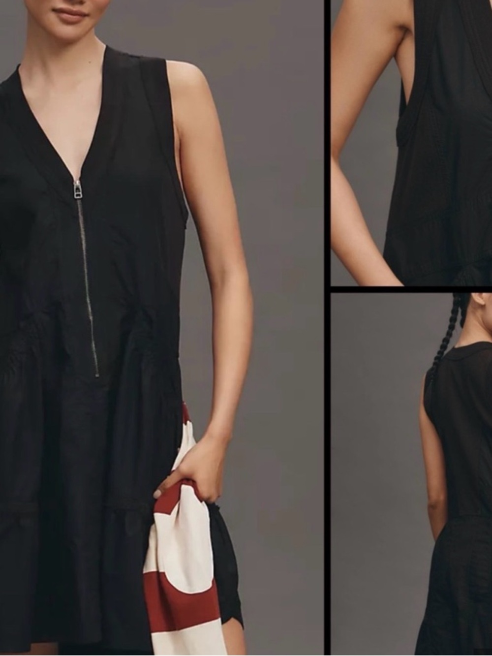 Daily Practice by Anthropologie Black Sleeveless V-Neck Zip Sundress